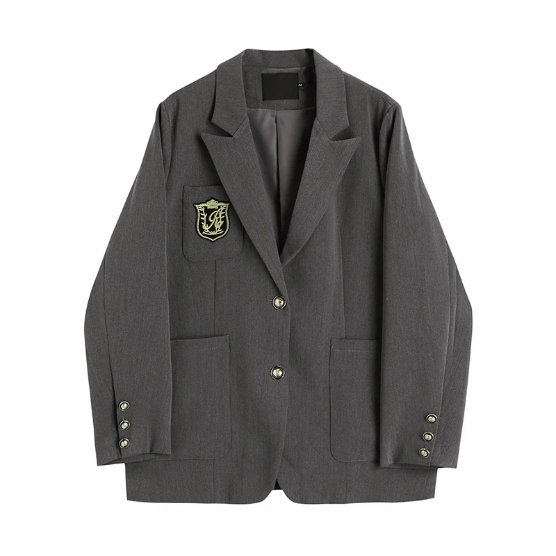 Женский костюм с эмблемой в стиле колледжа черная куртка на пуговицах весну и