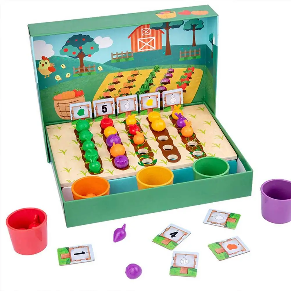 

Simulation Fruit Vegetable Plantation Wooden Toys Shape Color Cognition Building Block Educational Toy For Boys Girls Gifts