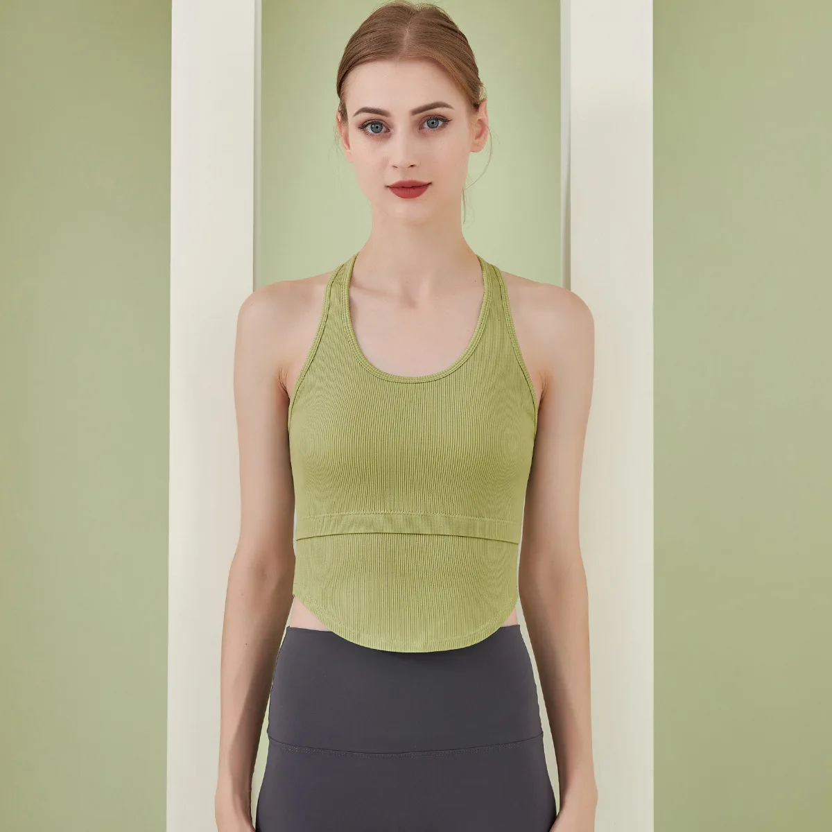 Ribbed Knitted Tops Women Yoga Vest Gym Sports Crop Tops Seamless Streetwear Fitness Running Vest Workout Sports Bra Tank Top