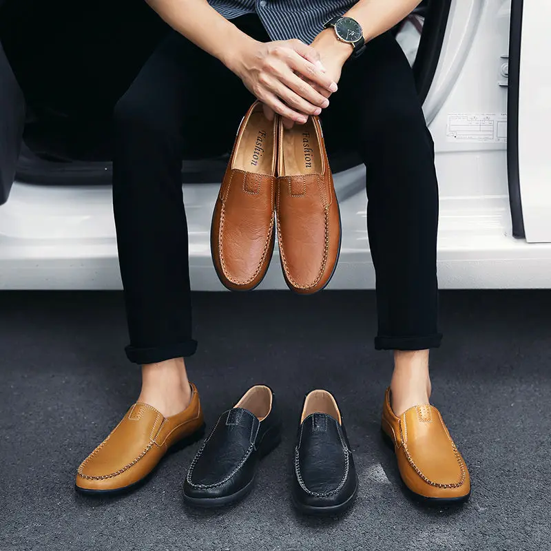 

Men Casual Shoes 8019 Genuine Leather Spring Autumn Bean Shoe Breathable Light Mens Loafers Slip on Footwear zapatos hombre