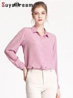 suyadream women silk shirt 100silk crepe long sleeved buttons solid blouse shirt 2021 autumn winter office chic shirt pink