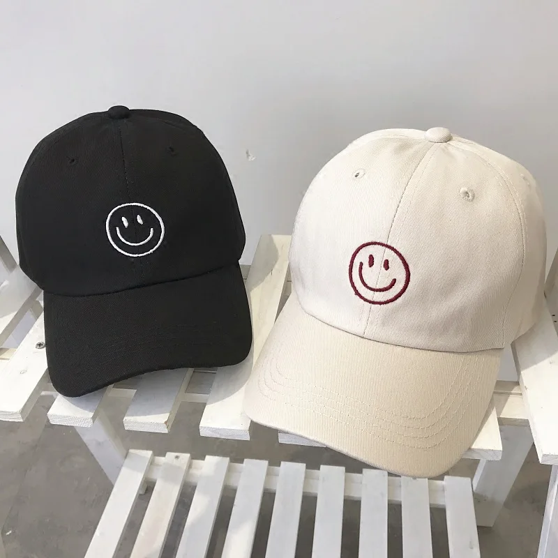 

2022 Women's Smiling Kpop Baseball Cap for Men Embroidery Cotton Snapback Hip Hop Caps Soft Summer Sun Hat Curved Visor Dad Hat