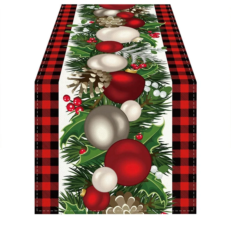 

Рождественская скатерть из льна в красную и черную клетку, длина 72 дюйма, сезонное зимнее Рождественское украшение для стола