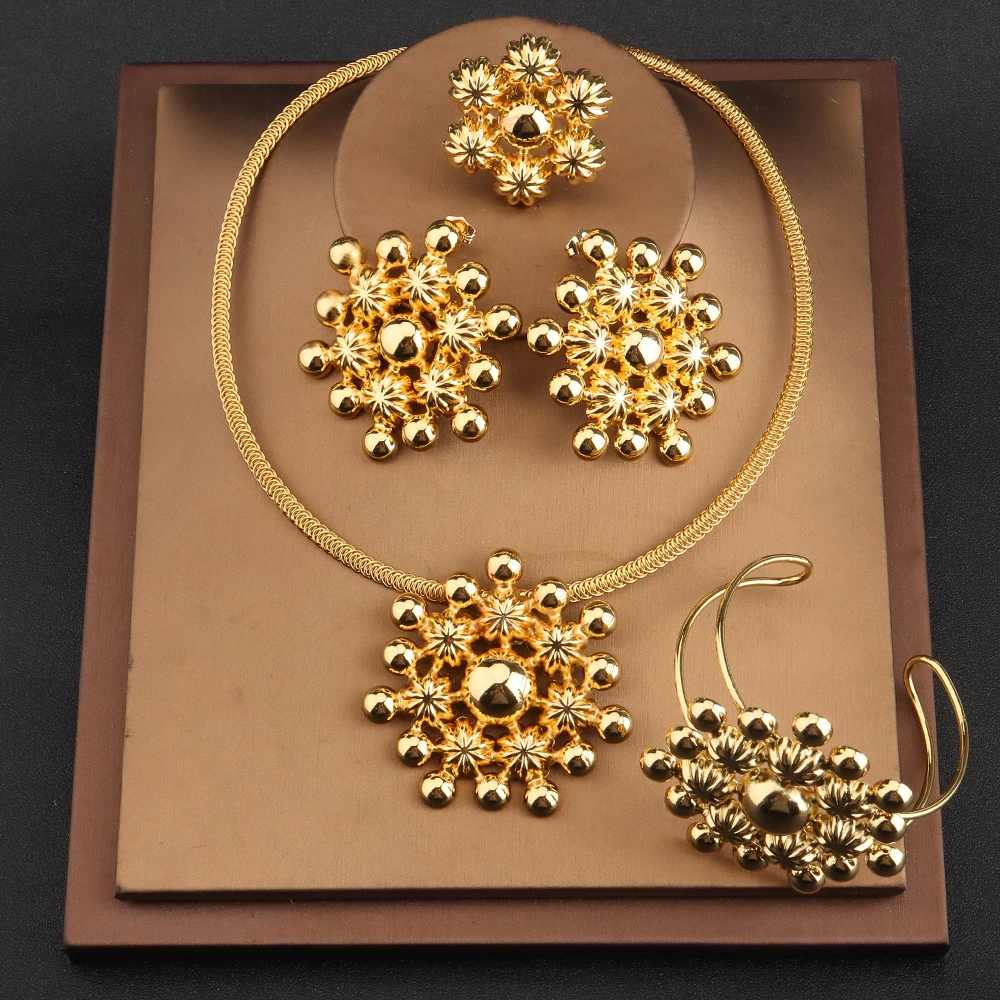 

Exquisite 18K Gold Color Jewelry Set African Luxury Dubai Style Necklaces Daily Wear Earrings Fashion Jewelry for Female