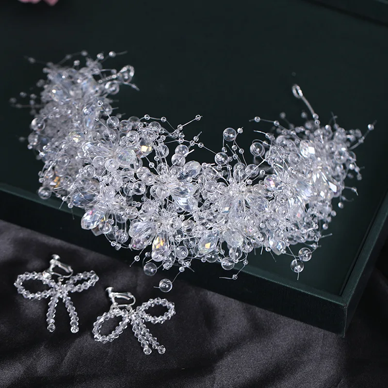 

MYFEIVO Transparent Crystal Hairband Bride Hair Hoop Head Fairy Wedding Dress Hair Styling Accessories HQ1741