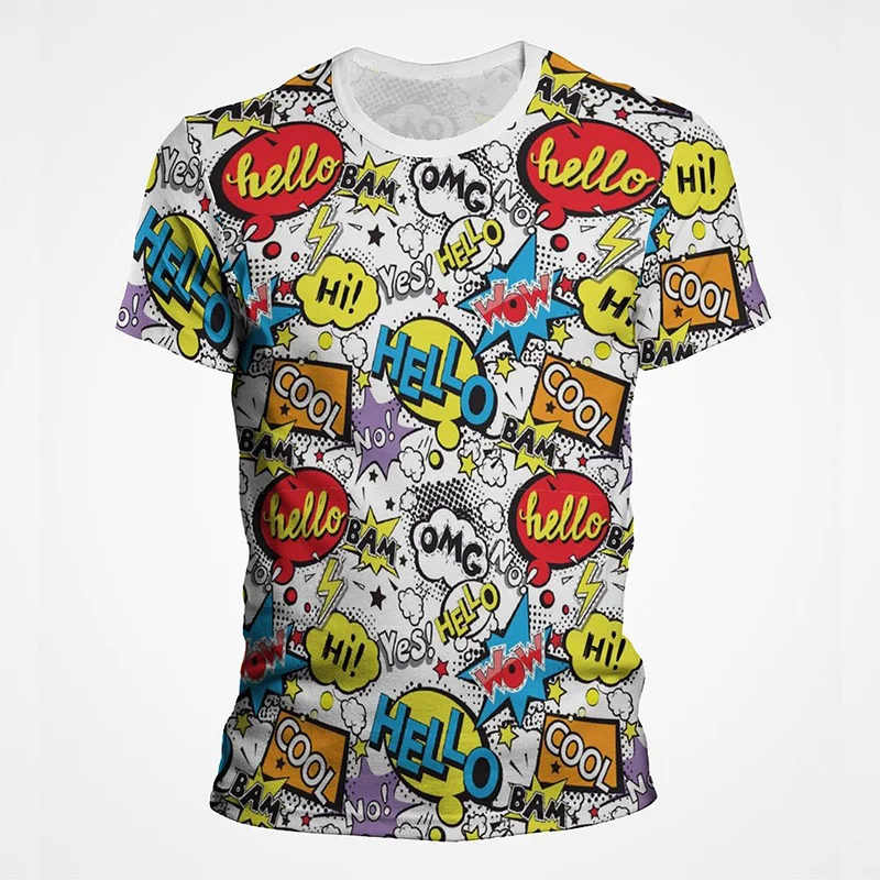 

Cartoon Explode Letter Streetwear Graffiti Punk T Shirt Men WomenSummer 3D Print Casual Fashion Short Sleeve Cool Tops Tee