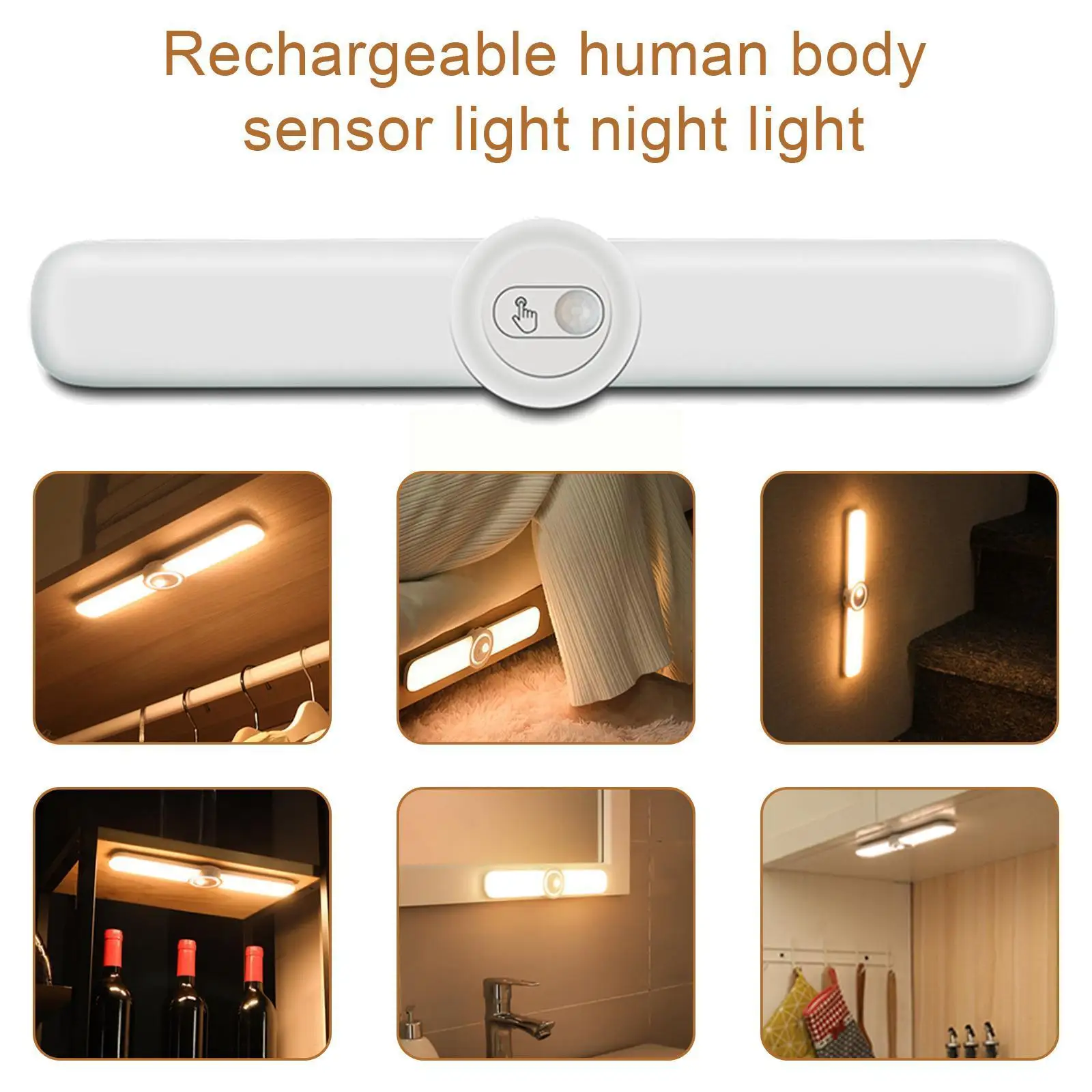 

Usb Rechargeable Human Body Sensor Light Night Light Lamp Stair Sensor Under Remote Cabinet Light Emergancy Cabinet With S2d7