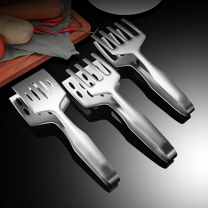 

Stainless Steel Steak Shovel Kitchen Gadget Fried Fish Clip Multi-functional Household Barbecue Food Clip Leak Shovel Steak Clip