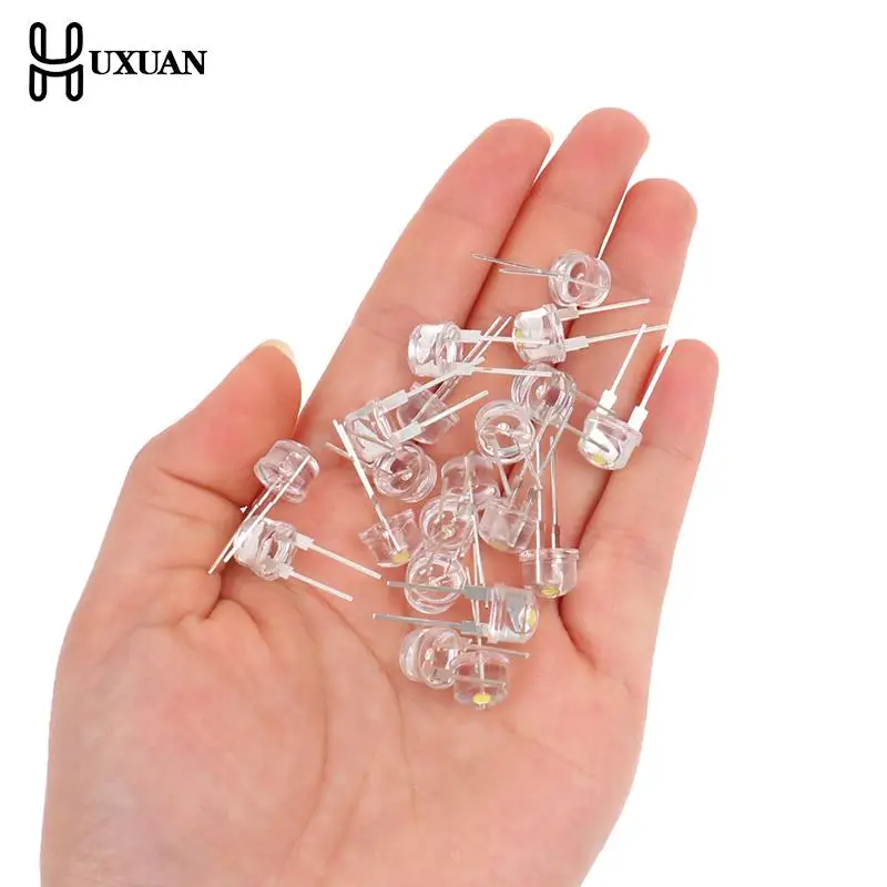 

20Pcs LED 8mm Straw Hat Lamp Bead White Cold Light 0.75W Big Chips F8MM Hight Power Hat Light-emitting Diode
