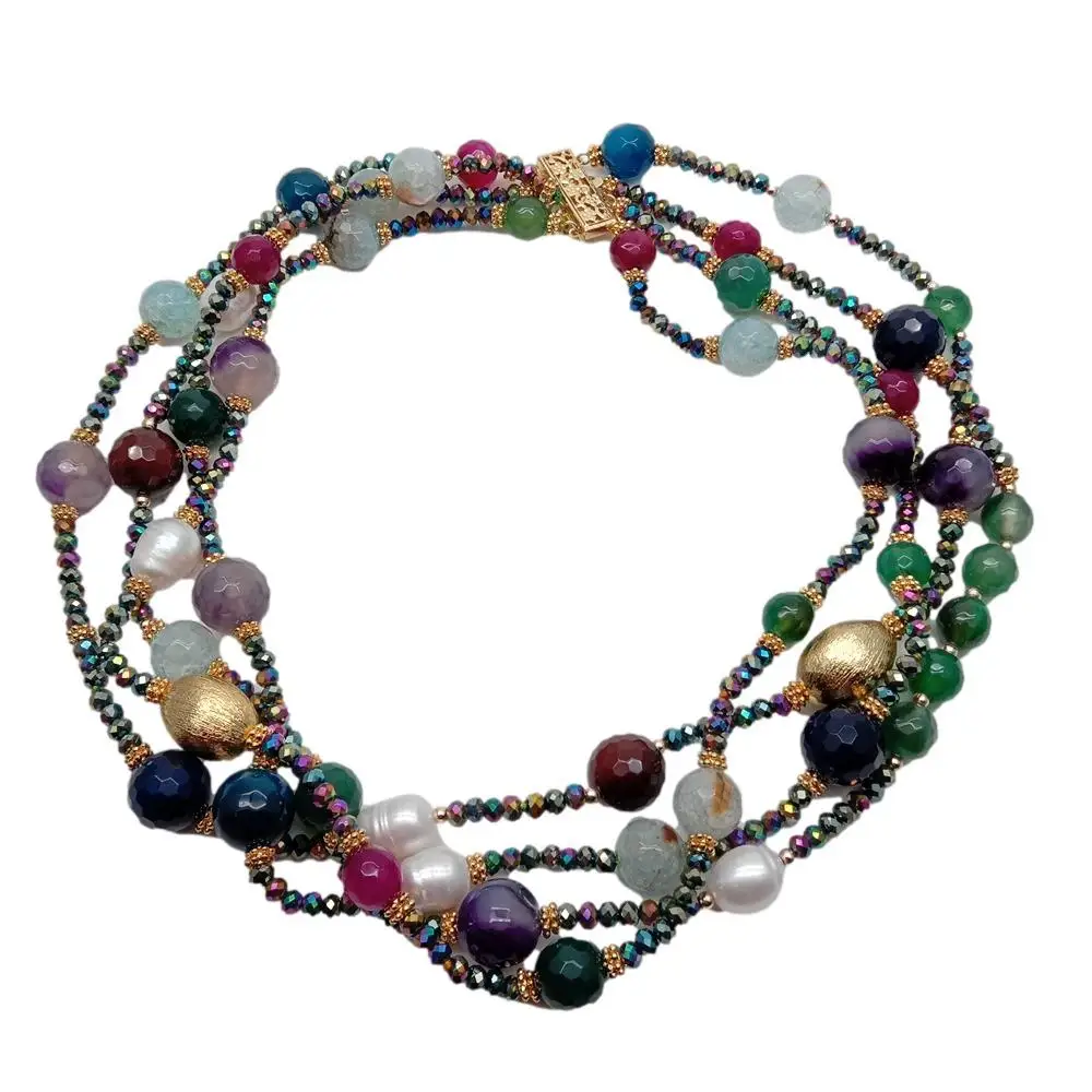 

Y · YING, 4 нити, искусственный белый жемчуг, многоцветное агатовое ожерелье, чокер, ожерелья, Женские Ювелирные изделия