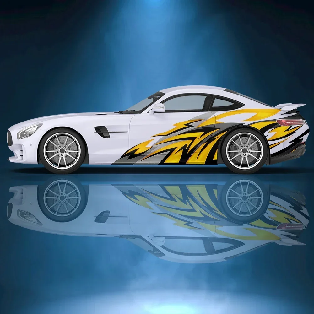 АБСТРАКТНЫЕ ПОЛОСЫ с пламенем автомобильная боковая наклейка виниловая бумага