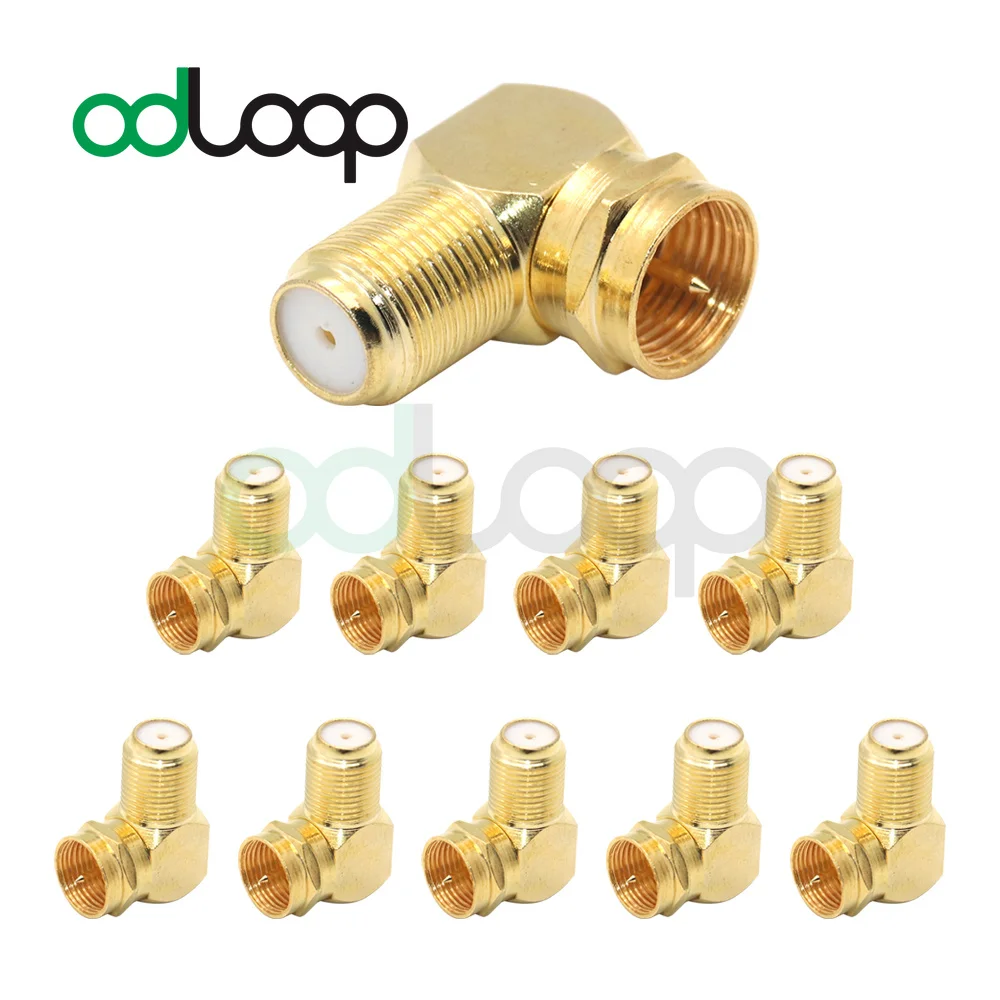 

ODLOOP 10-Pack 90 Degree Coaxial Connector Right Angle F-Type RG6 Male to Female Adapter