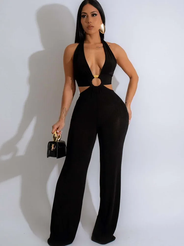 Элегантный Женский Комбинезон С Открытой Спиной 2024 Вечерние Широкие Брюки Без