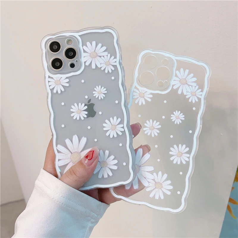 

Fresh Summer Small Daisy Transparent Phone Case For iPhone 13 12 11 Pro XS Max X XR 7 8 Plus SE Anti Drop Shockproof Cover