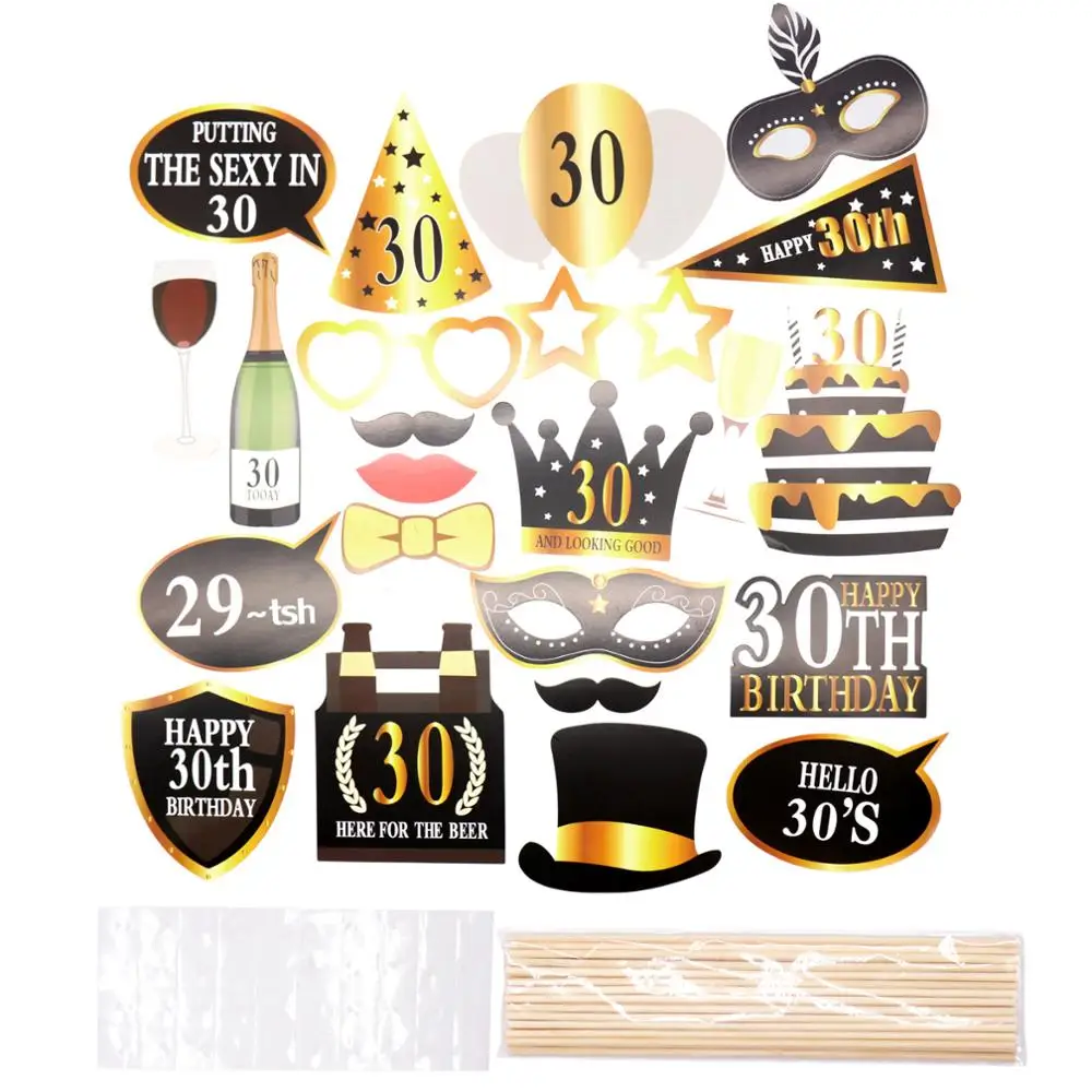 

24 шт./компл. Золотая бумажная маска реквизит для фото вечеринок 30/50/60, украшения для дня рождения, для взрослых, свадьбы, девичника