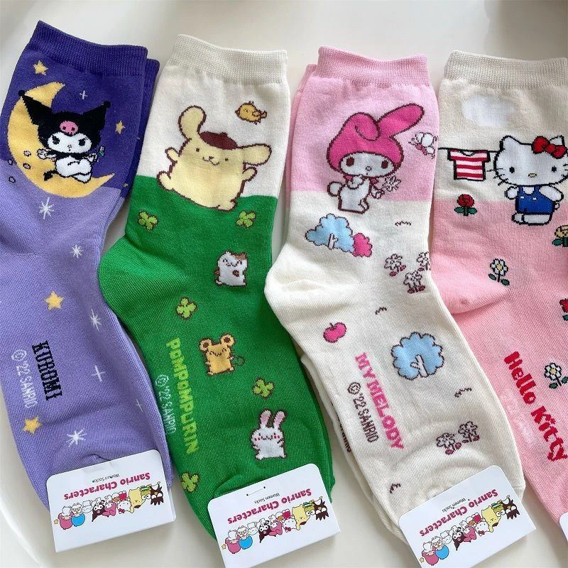 

Cute Cartoon Sanrio Socks Hello Kitty Kuromi My Melody Cinnamoroll Autumn Thin Comfortable Sweat-Absorbing Anime Socks for Girls