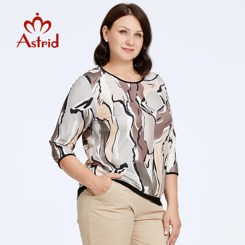 Astrid Осенняя Женская футболка из 2023 хлопка с круглым вырезом женская большого