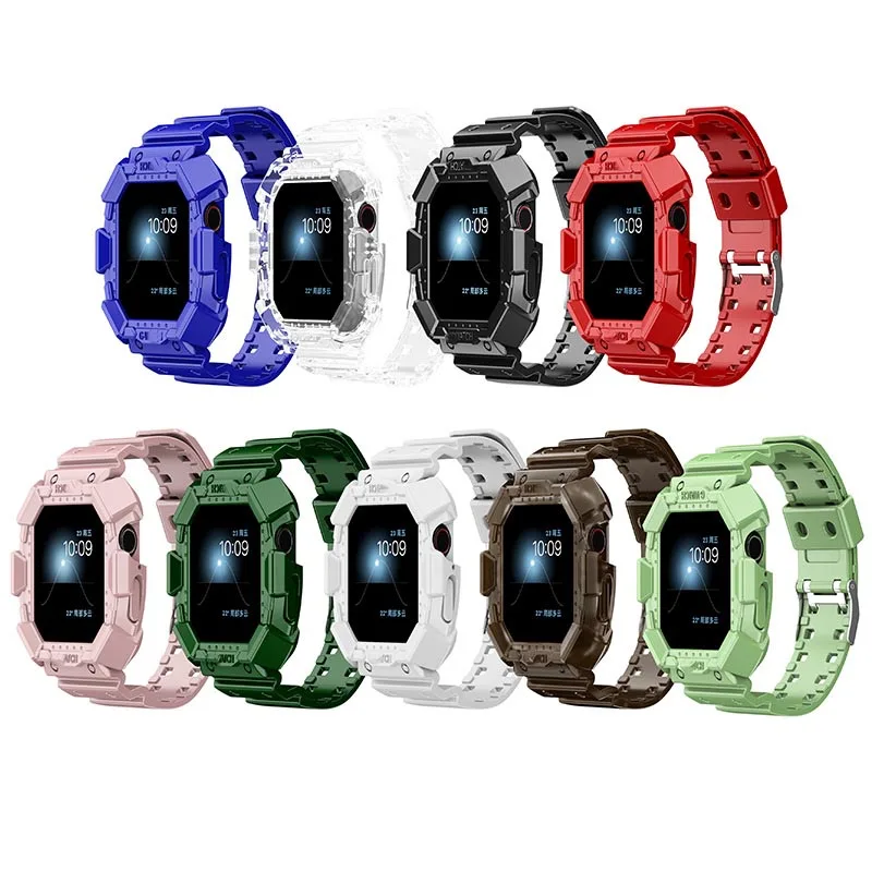 Camouflage Watch band Case for Apple Watch 44mm 42mm 45mm 38/40 Strap for Apple Watch Series 6 5 SE 4 Silicone Bracelet iwatch 7