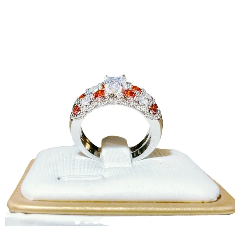Женское кольцо с красными/белыми бриллиантами в европейском и американском