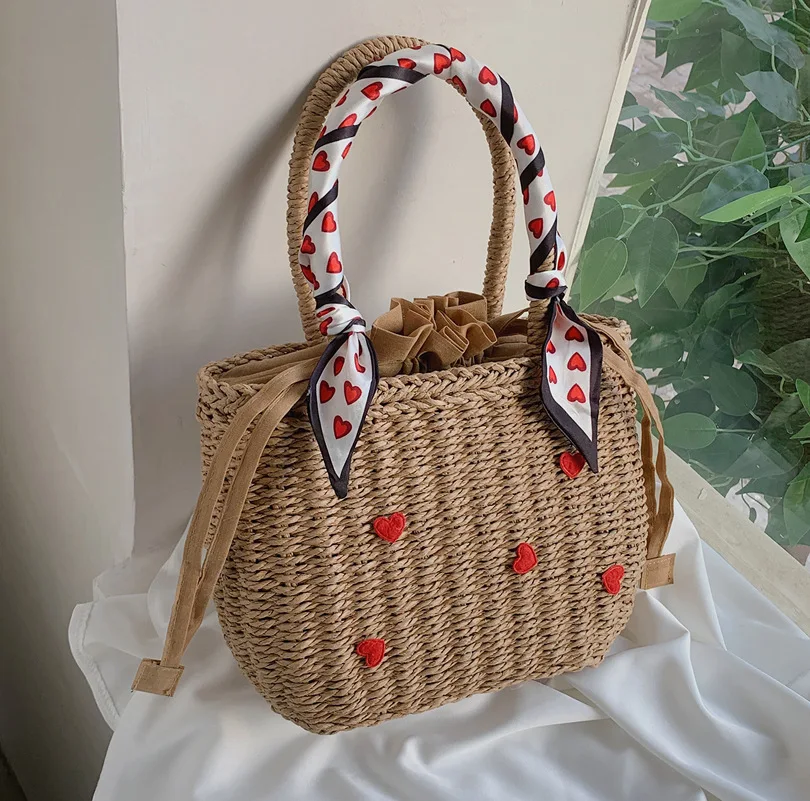 

Summer Straw Weaving Tote Bags For Woman Solid Niche Design Large Capacity Bucket Bag Fashoin Casual Vacation Beach Handbags Sac