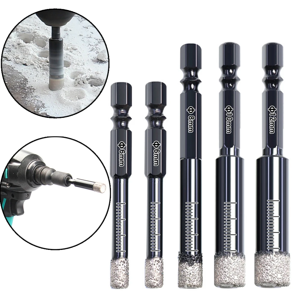 

5pcs 6-12mm Brazing Hole Opener Emery Drill Bits With 6.35mm Hexagon Shank For Drilling Granite Ceramic Concrete Power Tool Part