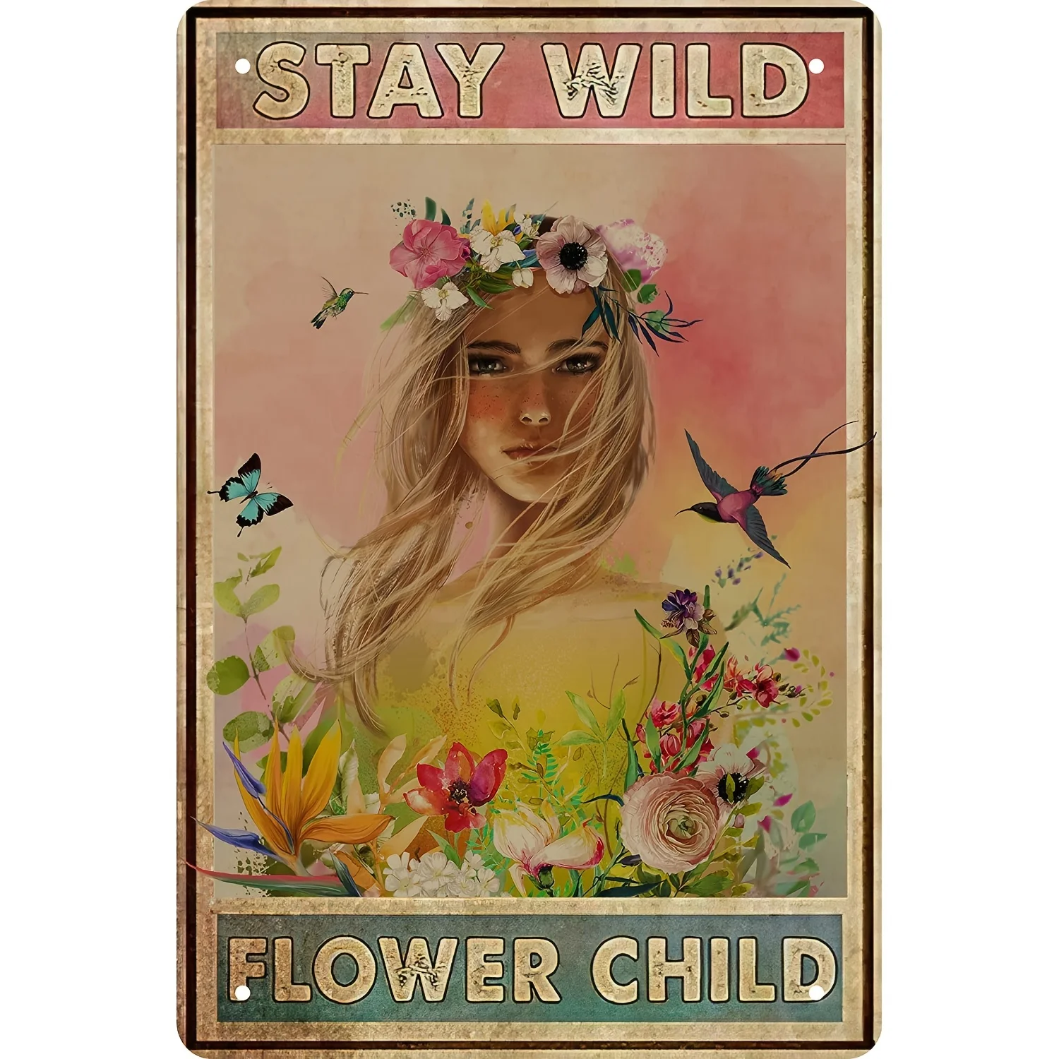 

B Girl Room Decor Gifts Funny Tin Sign Stay Wild Flower Child Metal Poster Hippie Soul Art Wall Plaque Decor Outdoor Indoor Wal