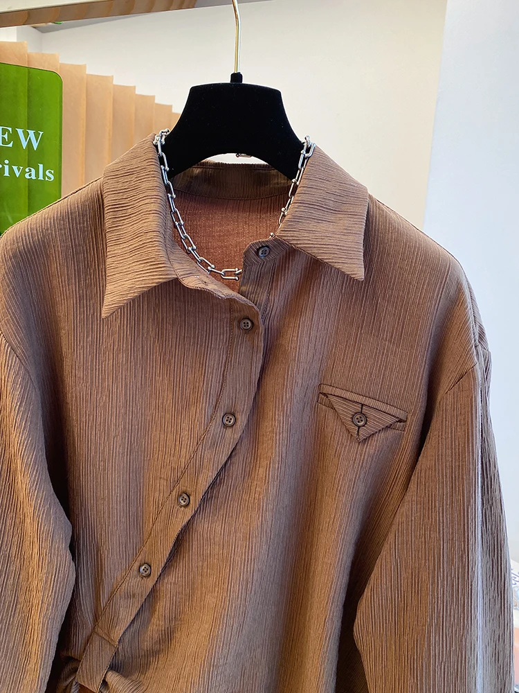 Рубашка женская в полоску с длинным рукавом свободного покроя |