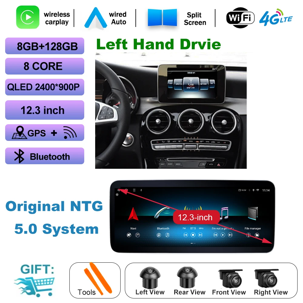 

Беспроводной мультимедийный радиоприемник Carplay/Android Auto 12,3 дюйма с сенсорным экраном для Mercedes Benz C Class W205 GLC X253 2015-2018