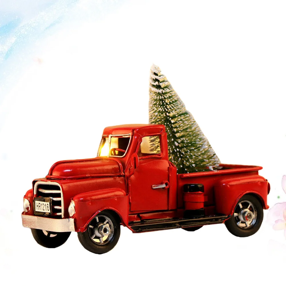 

Christmas Truck Model With Xmas Tree Vintage Metal Car Figurine Table Ornament For Home Wedding Centerpiece Decor Red