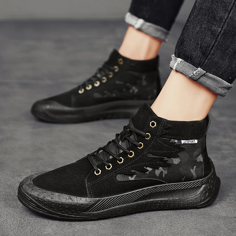 

Men's Fashion Casual Shoes Suede Help Trend Men's Boots Autumn Winter Baotou Lace-up Sneakers 2022 New Skateboard Shoes