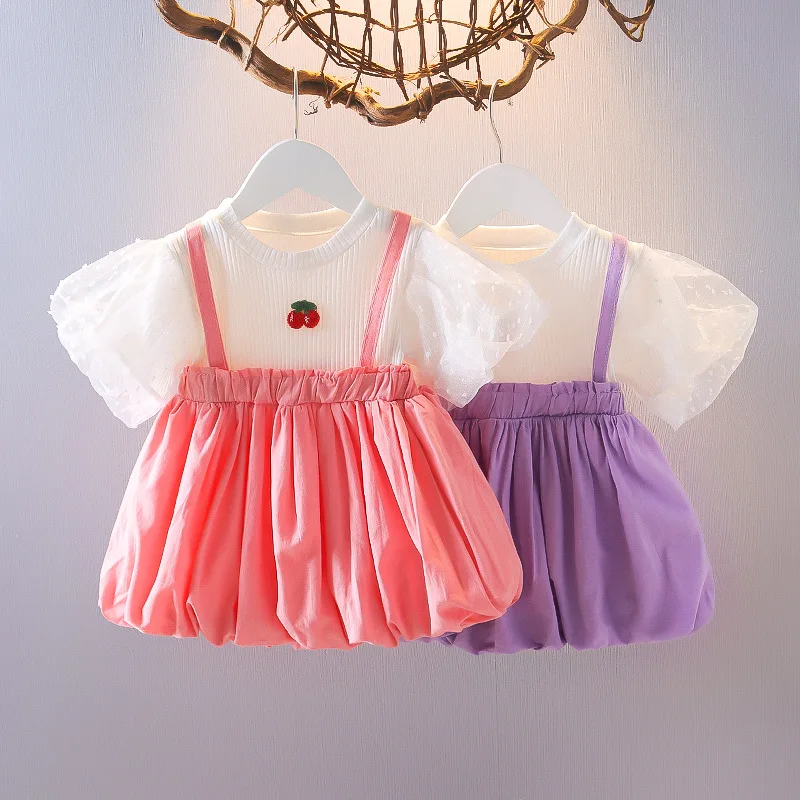 

Baby Girl Dress Summer Short Sleeve Stitching Gauze tutu Skirt tutu Princess Dress Sweet And Cute Birthday Dress Pink Purple