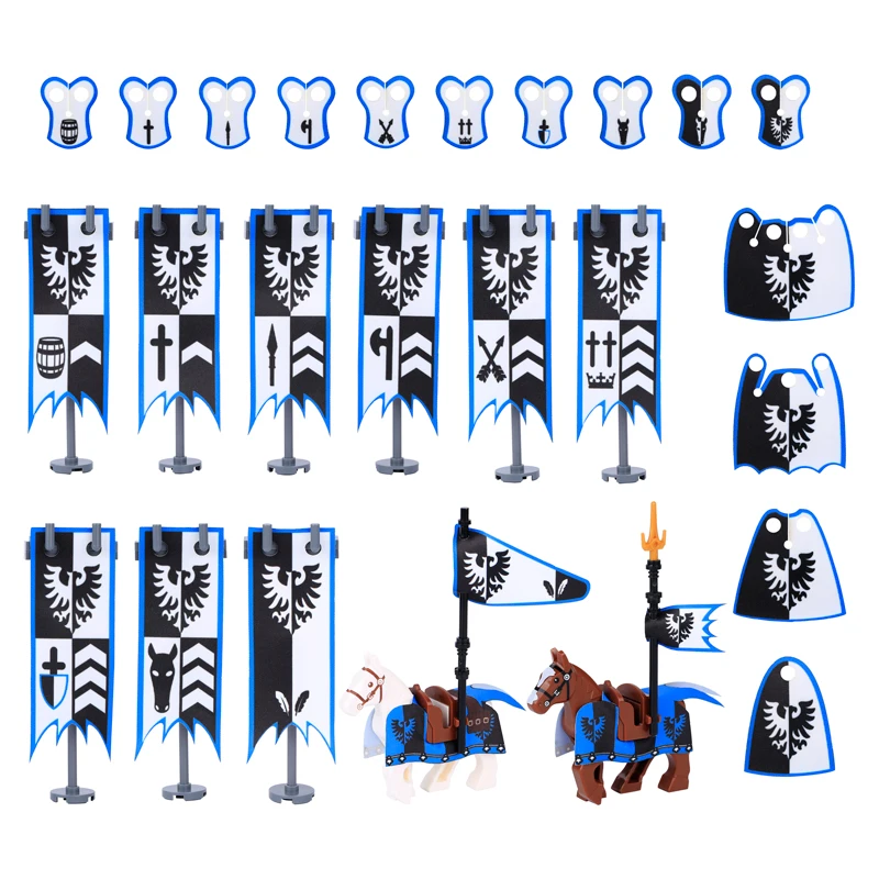 Средневековые военные аксессуары строительные блоки замок рыцари черный орел