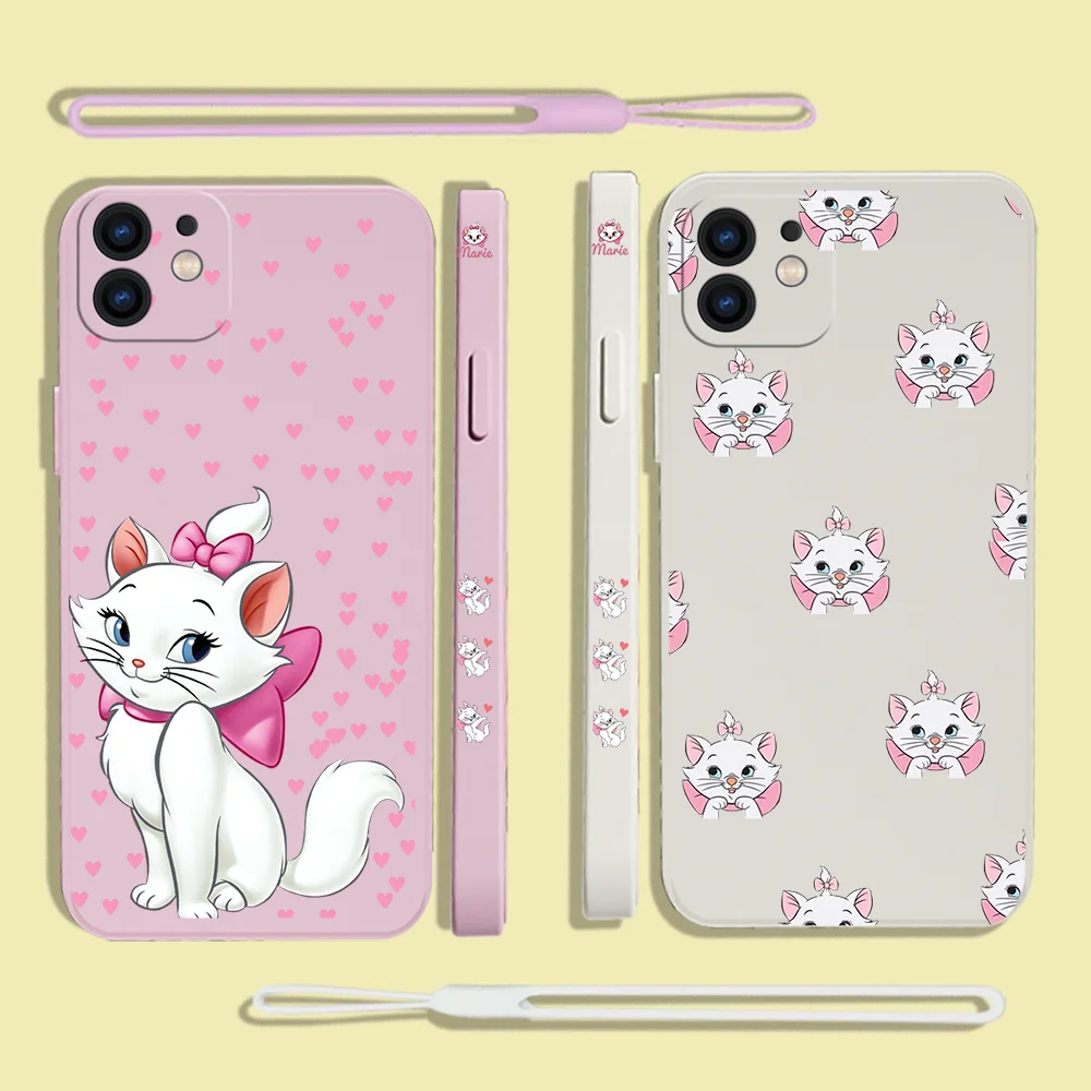 

Disney Marie Cat Phone Case For iPhone 14 13 12 11 Pro Max Mini X XR XS MAX SE20 8 7 Plus 6 Plus Silicone Cases with Hand Strap
