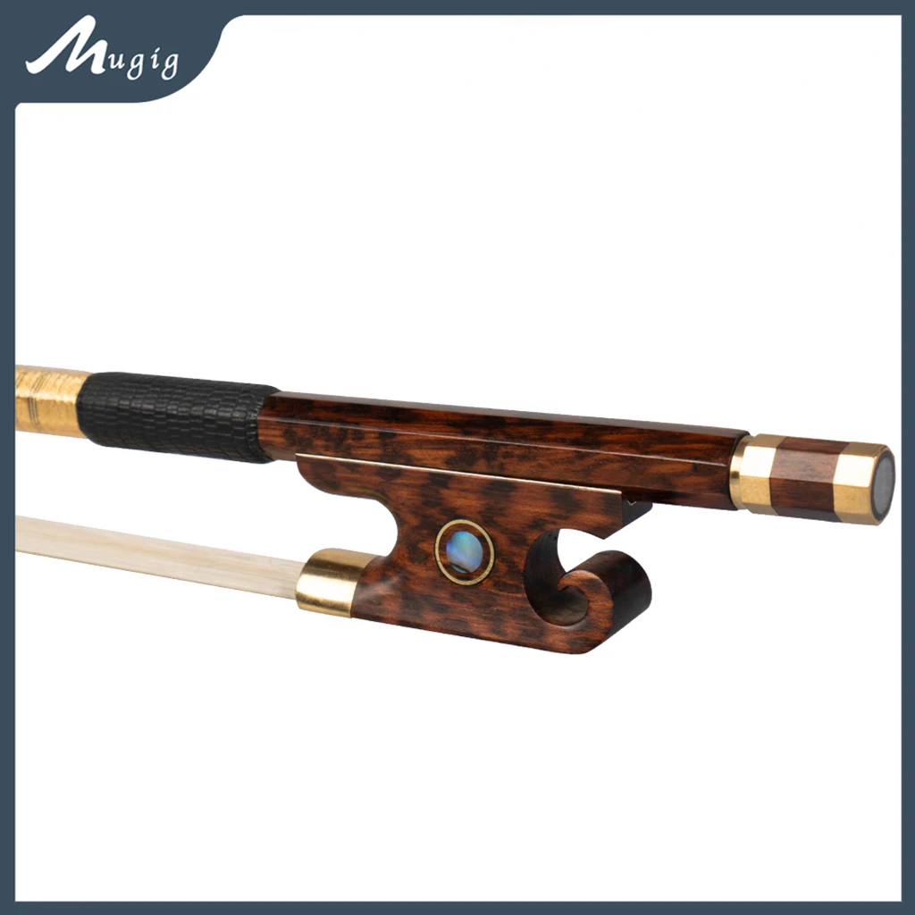 Mugig Master Snakewood Violin Bow Full Size W/Paris Eye Snake Wood Frog 4/4 Violin Straight Stick Natural Bow Horse Hair