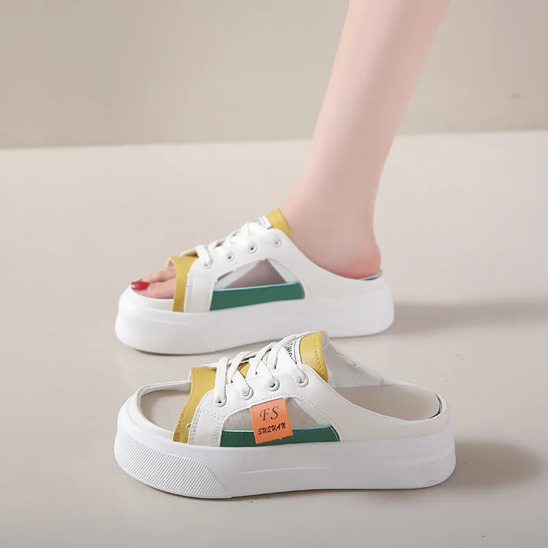 Сандалии женские сетчатые дышащие шлепанцы на плоской подошве с открытым носком