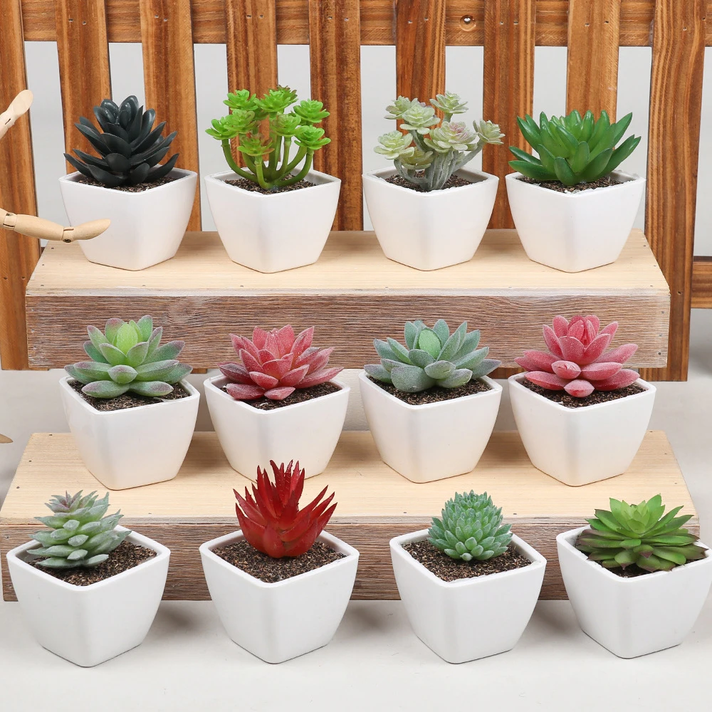 

Nordic Style Office Desk Decoration Gift Simulation Succulent Square Plastic Potted Artificial Plant Decoration Many Styles