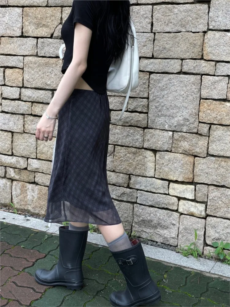 Юбка-миди Женская клетчатая в полоску свободная плиссированная юбка с