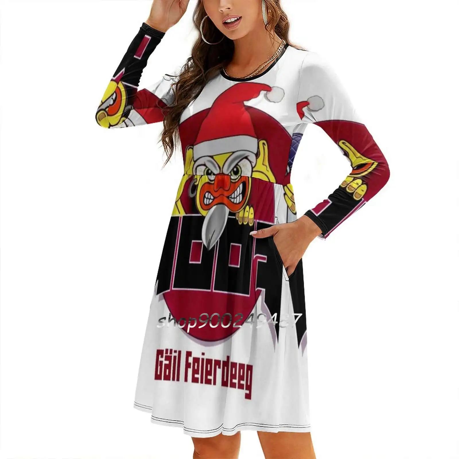 Moof Gäil Feierdeeg Платье с квадратным вырезом Симпатичные свободные платья принтом