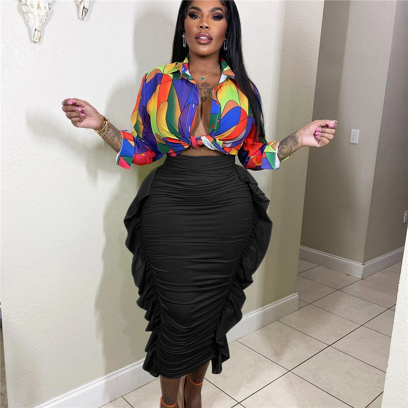 

Женская облегающая юбка с оборками, с высокой талией