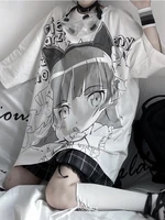 deeptown japanese style anime graphic tees women harajuku kawaii print oversize t shirts summer cartoon loose white tops hip hop