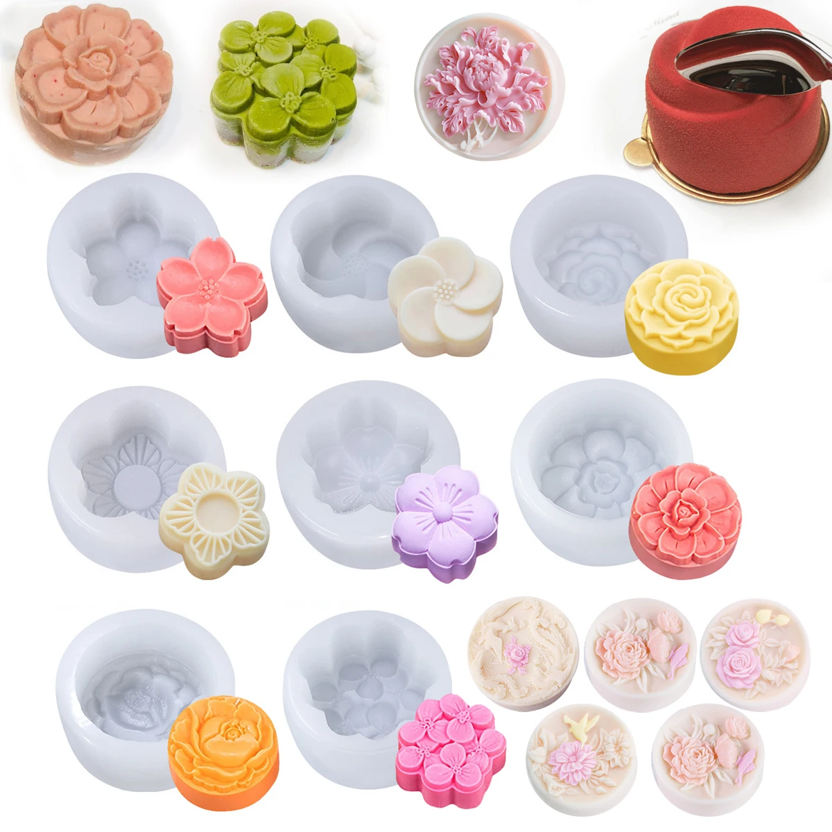 

Silica Cake Flower Shape Mold Kitchen Baking Tools Mousse Dessert Chocolate Bakeware Pastry Decorating Soap Candle DIY Mould