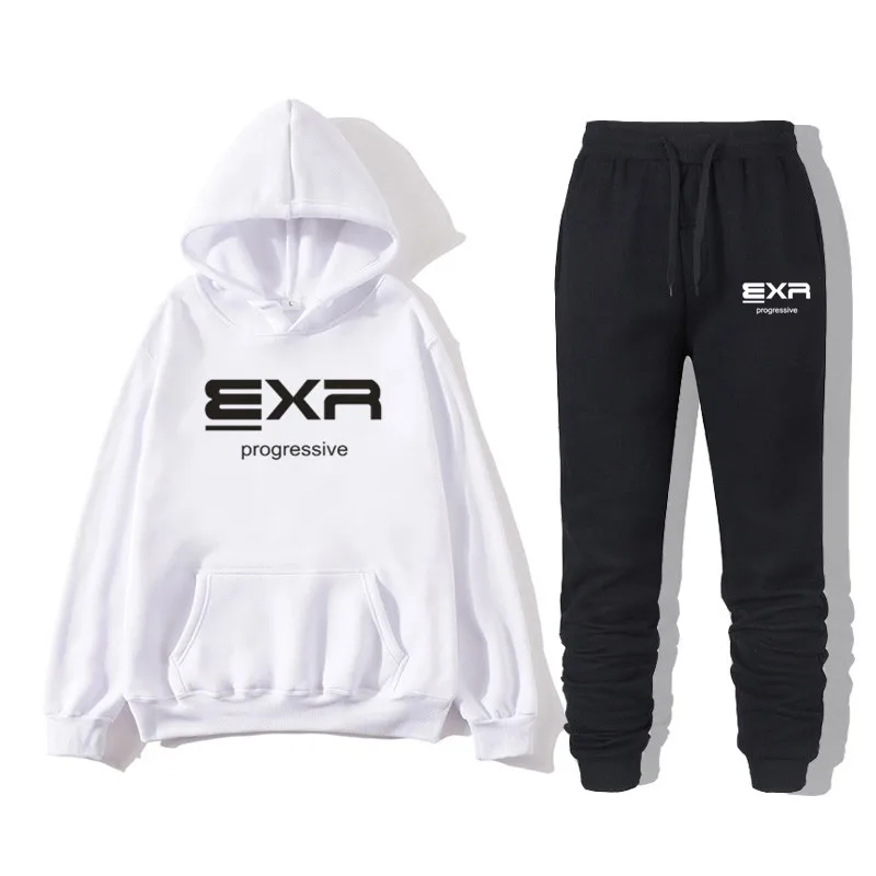 Tuta da uomo di marca EXR autunno/inverno nuova moda maglione con cappuccio con Zip + pantaloni tuta sportiva Casual in due pezzi 2022