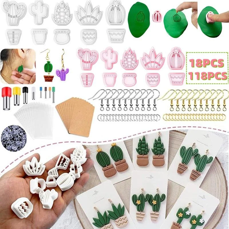 

Spring Fresh Cactus Soft Pottery Polymer Clay Cutter Earring Jewelry Pendant Making Green Plant Ornament Pendant Cutting Molds