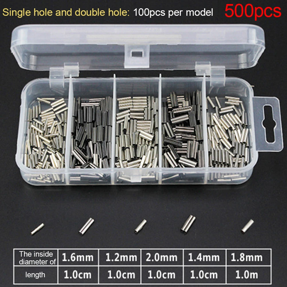 

250-500Pcs/Box Single Double Barrel Crimping Sleeves Fishing Line Wire Leader Round Copper Tube Connectors Fishing Accessories