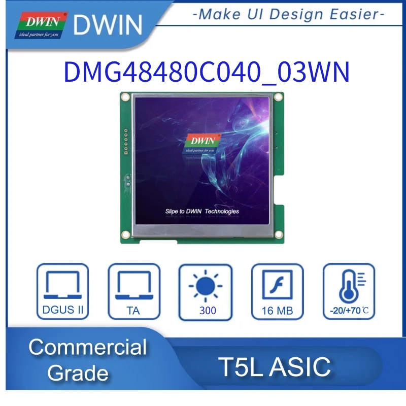 DWIN 4 Inch 480*480 Square LCD Display Commercial Grade HMI Smart Touch Screen UART Serial DMG48480C040_03W