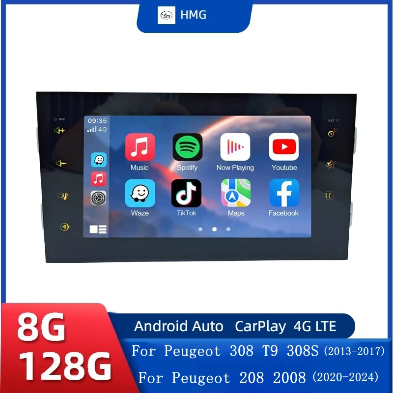 Фото HMG Android авто радио для Peugeot 208 2008 308 T9 308S 2013-2024 Carplay автомобильный радиоприемник GPS-навигация мультимедийный плеер авторадио №1