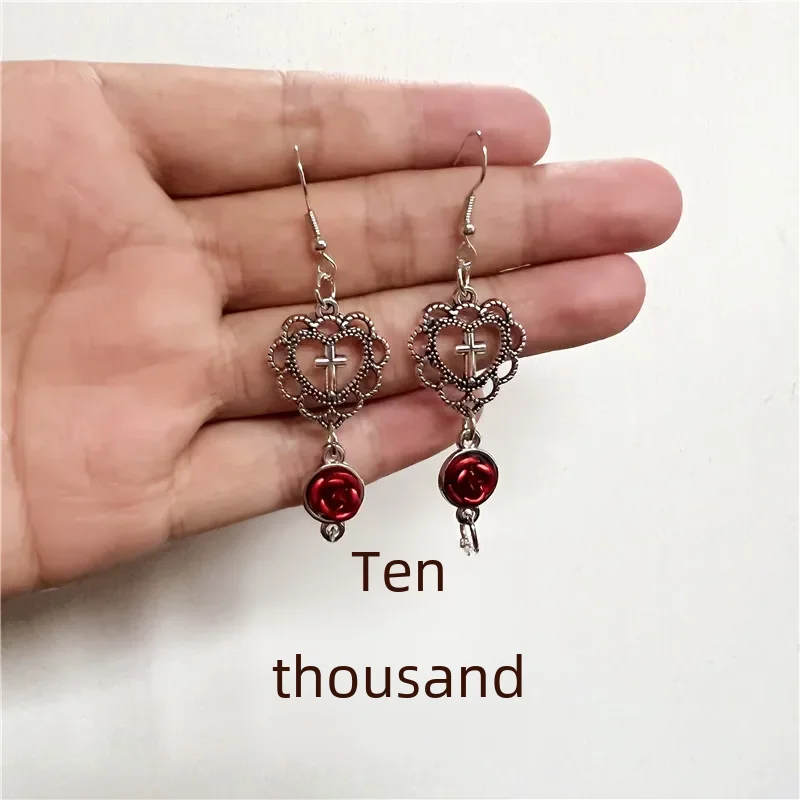 Черные серьги-подвески в форме сердца крест готические розы камень подвесные