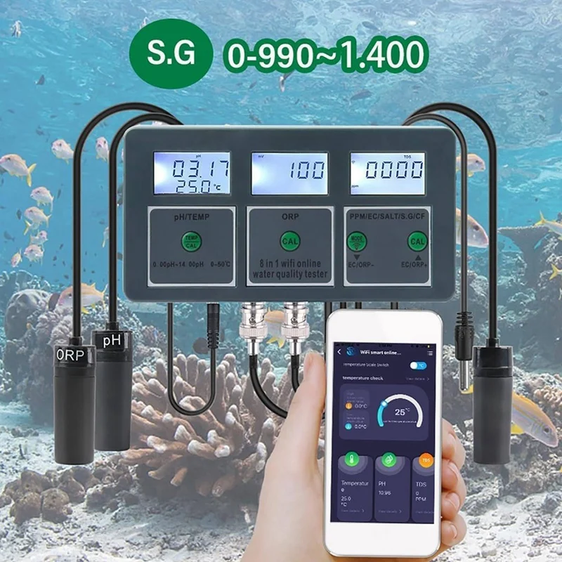 Tuya Wifi датчик качества воды S.G/PH/EC/ORP/TDS/CF/Соль/температура