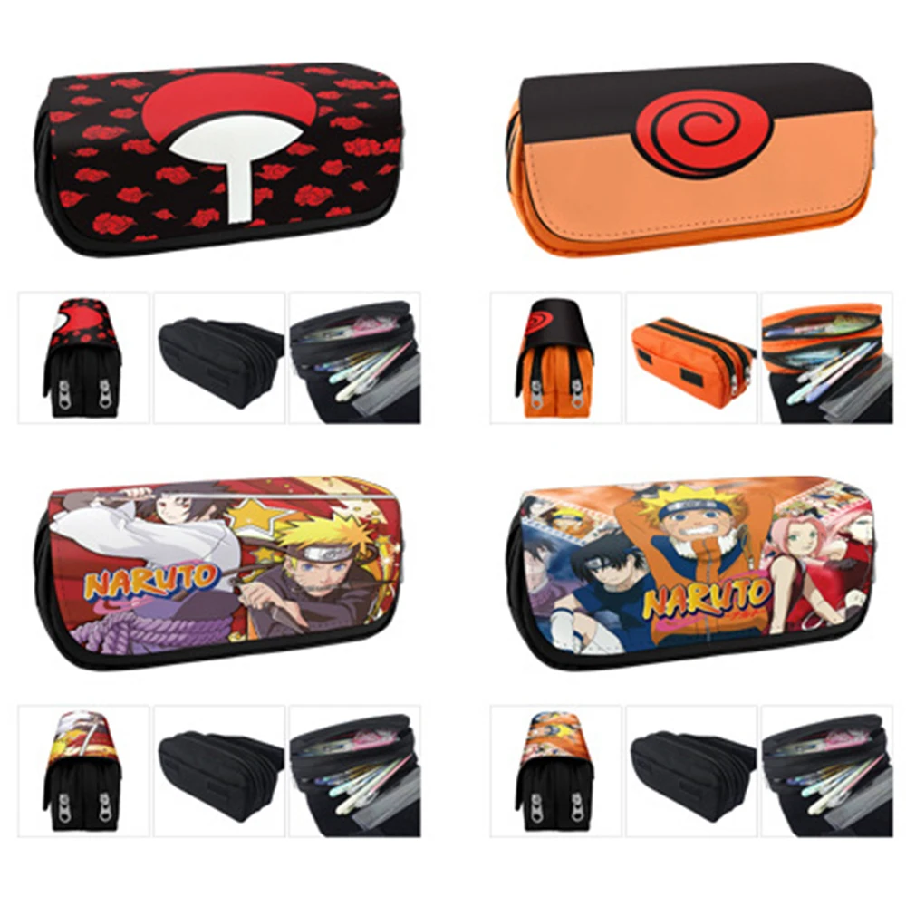 NARUTO High Capacity Pencil Case Student Makeupbag Print Stationery Bags Unisex Cartoon Bilayer Double Zip Penbag School Supplie