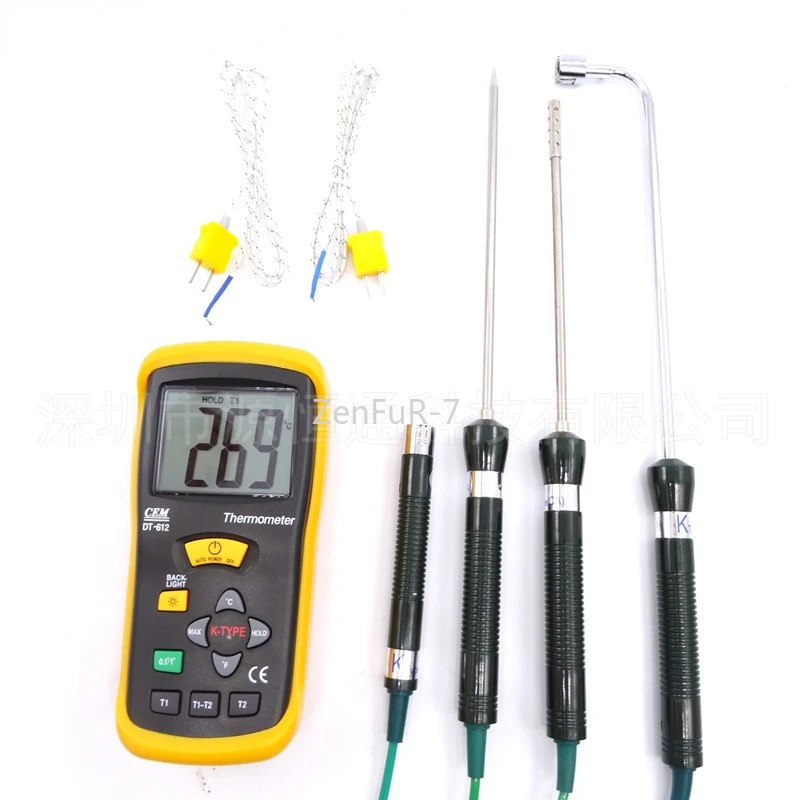 

High-Precision Dual-Channel K-Type Thermocouple Thermometer Surface Mold Thermometer with Probe DT-612